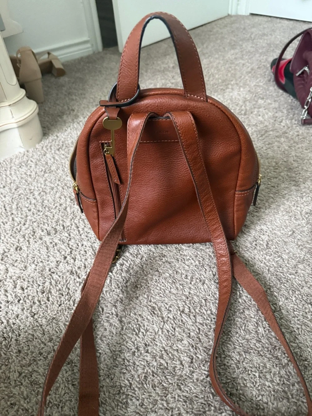 Fossil Small Brown Leather Backpack - Picture 2 of 4